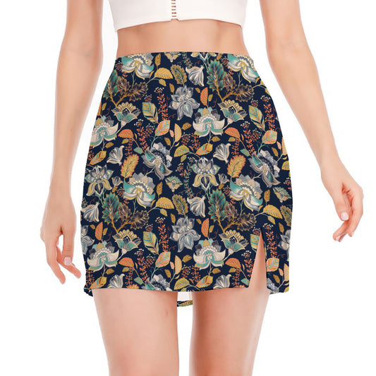 Vintage Indian Floral Pattern Print Side Slit Mini Skirt