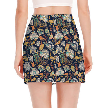 Vintage Indian Floral Pattern Print Side Slit Mini Skirt