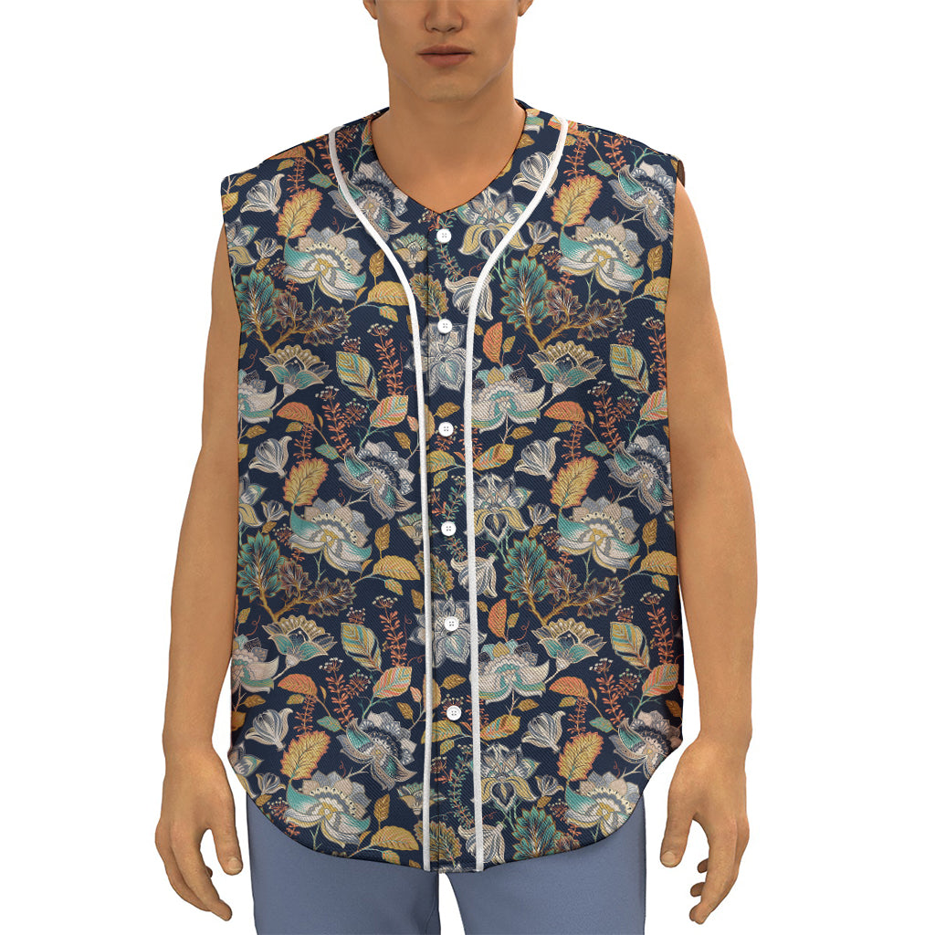 Vintage Indian Floral Pattern Print Sleeveless Baseball Jersey