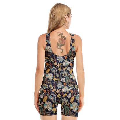 Vintage Indian Floral Pattern Print Sleeveless One Piece Swimsuit