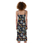 Vintage Indian Floral Pattern Print Slim Fit Midi Cami Dress