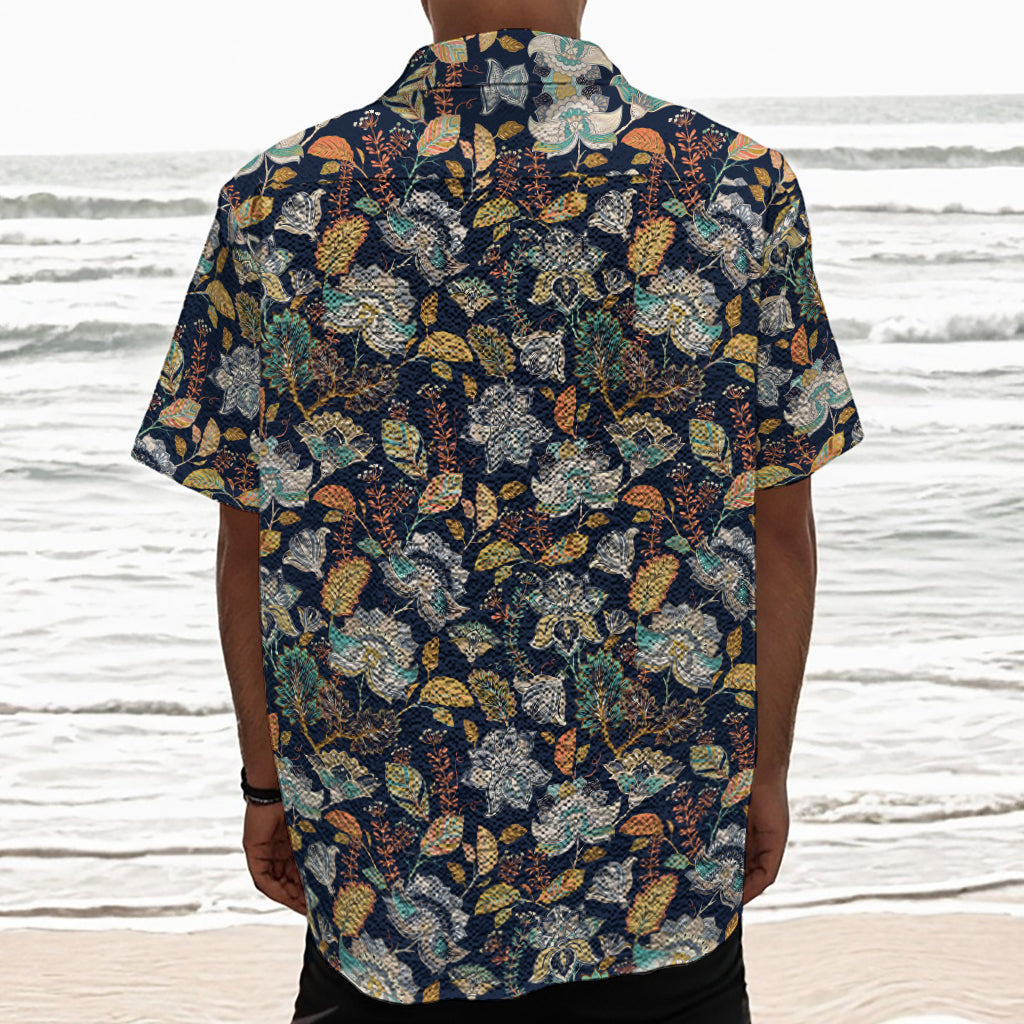 Vintage Indian Floral Pattern Print Textured Short Sleeve Shirt