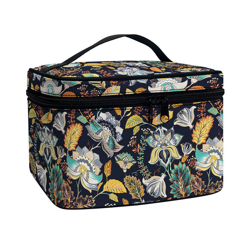 Vintage Indian Floral Pattern Print Travel Makeup Bag
