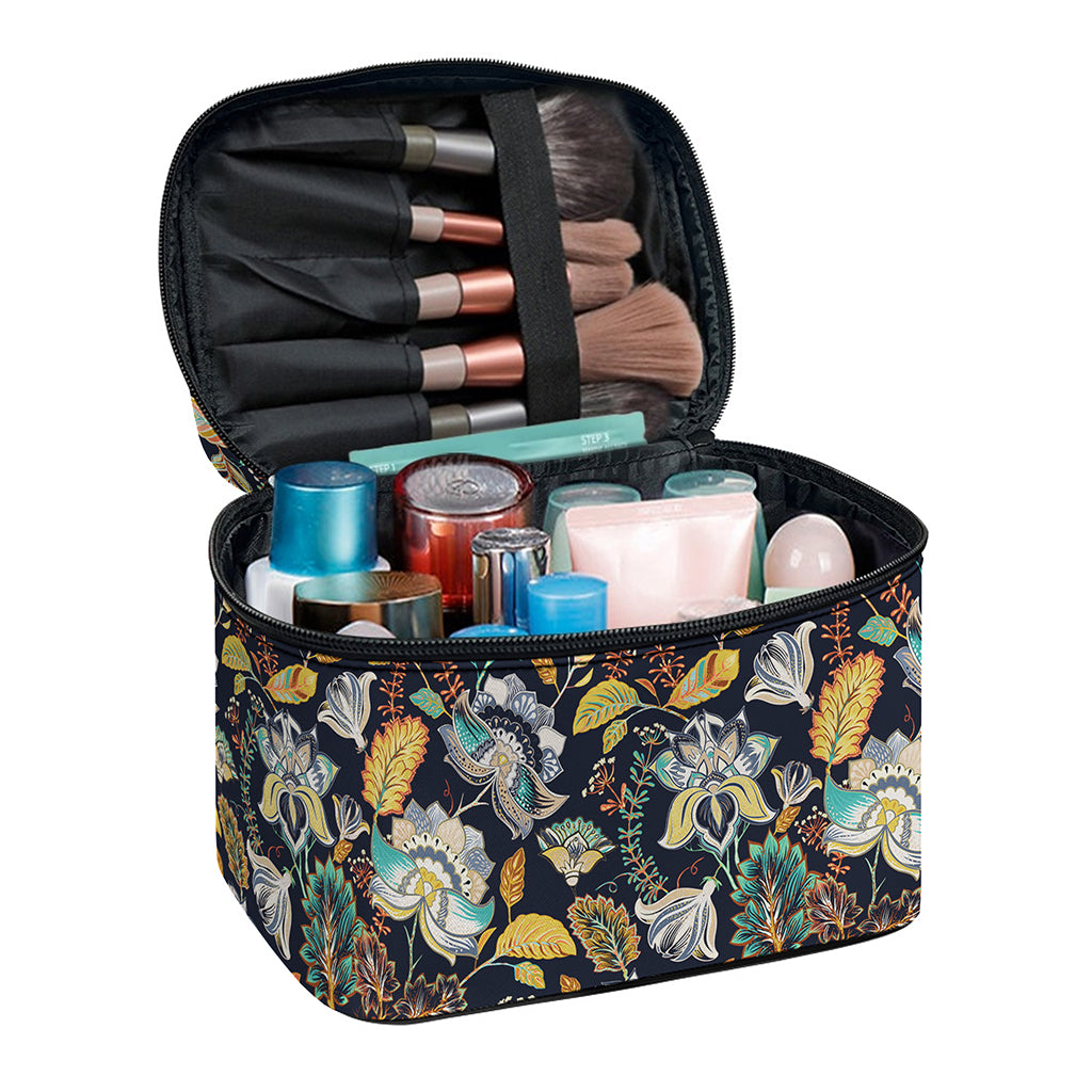 Vintage Indian Floral Pattern Print Travel Makeup Bag