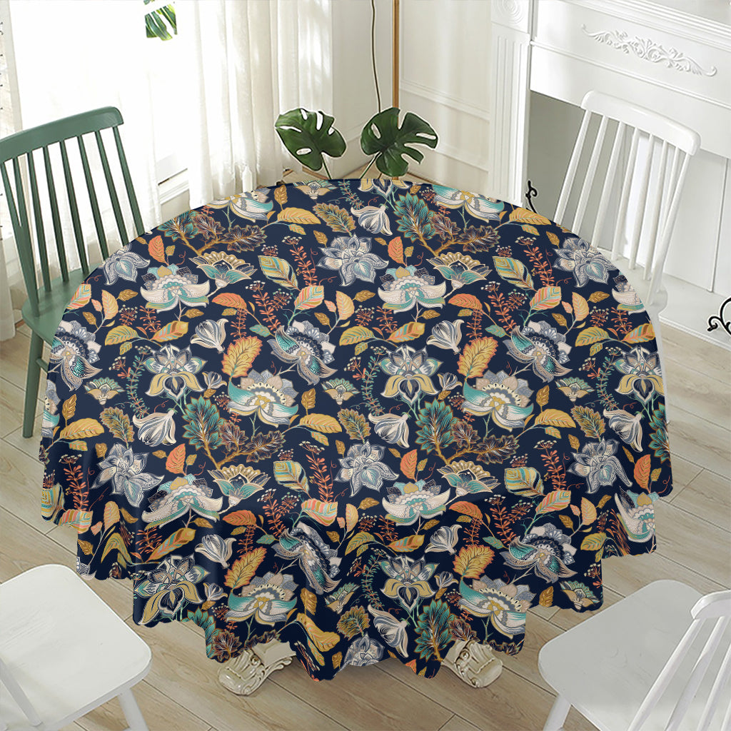 Vintage Indian Floral Pattern Print Waterproof Round Tablecloth