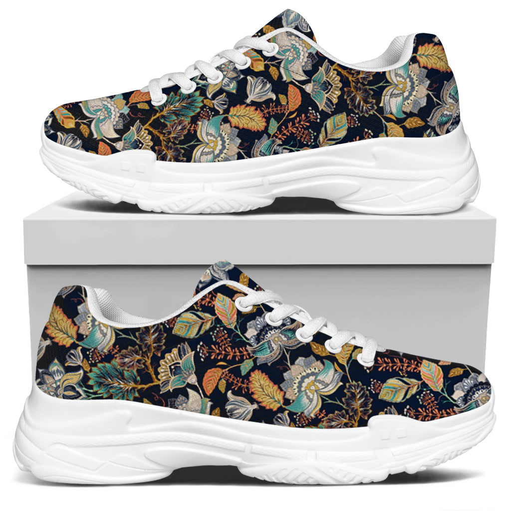 Vintage Indian Floral Pattern Print White Chunky Shoes