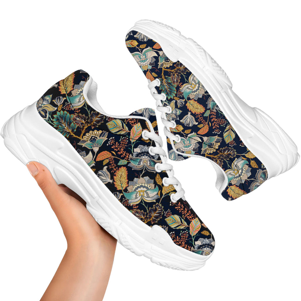 Vintage Indian Floral Pattern Print White Chunky Shoes
