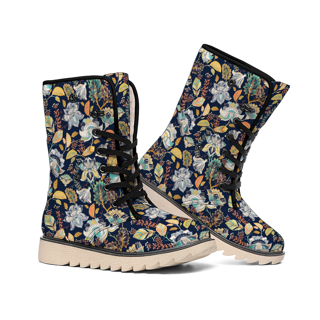 Vintage Indian Floral Pattern Print Winter Boots