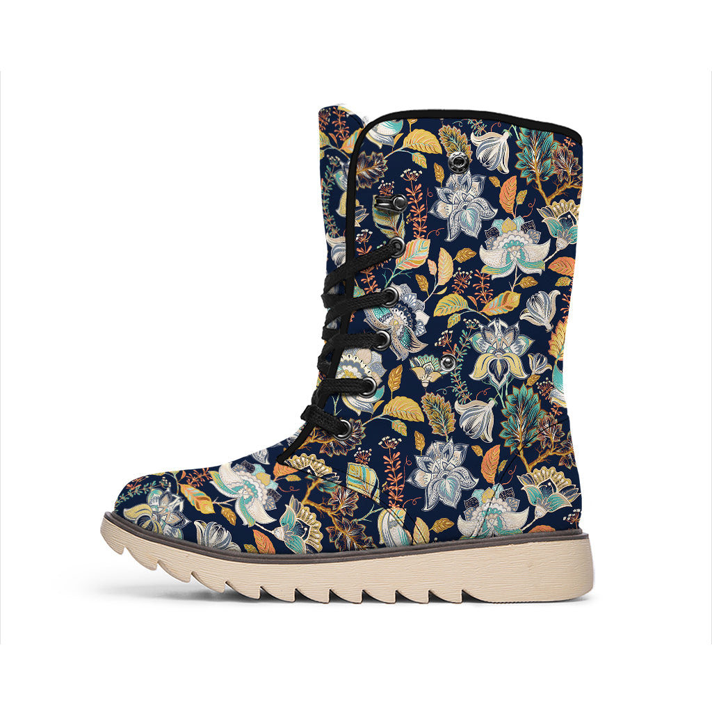 Vintage Indian Floral Pattern Print Winter Boots