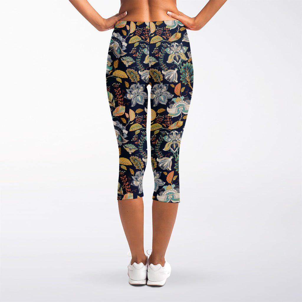 Vintage Indian Floral Pattern Print Women's Capri Leggings