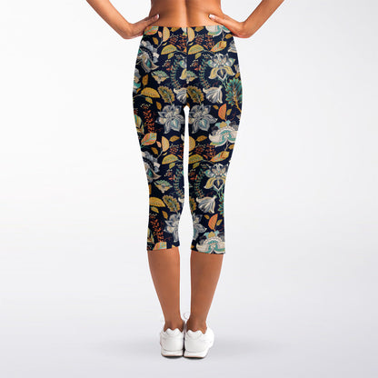 Vintage Indian Floral Pattern Print Women's Capri Leggings
