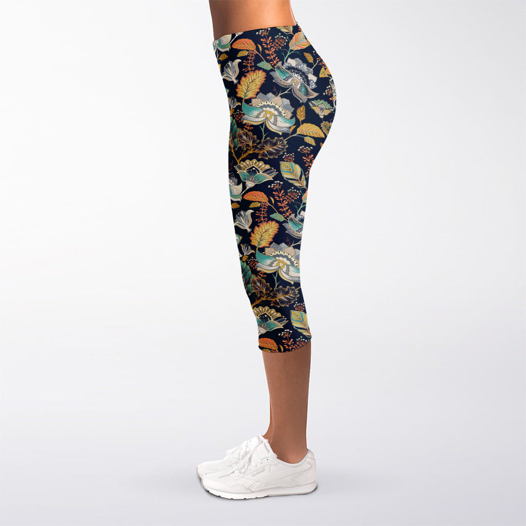 Vintage Indian Floral Pattern Print Women's Capri Leggings