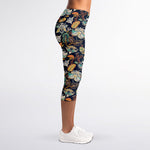 Vintage Indian Floral Pattern Print Women's Capri Leggings