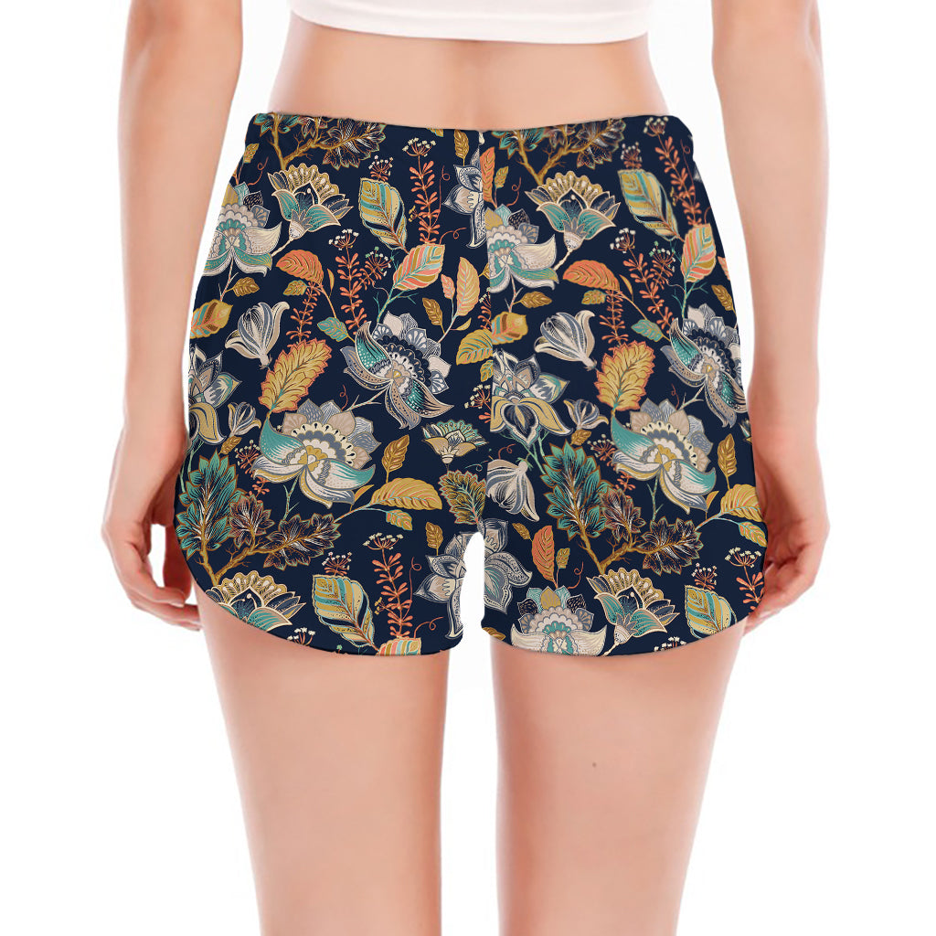 Vintage Indian Floral Pattern Print Women's Split Running Shorts