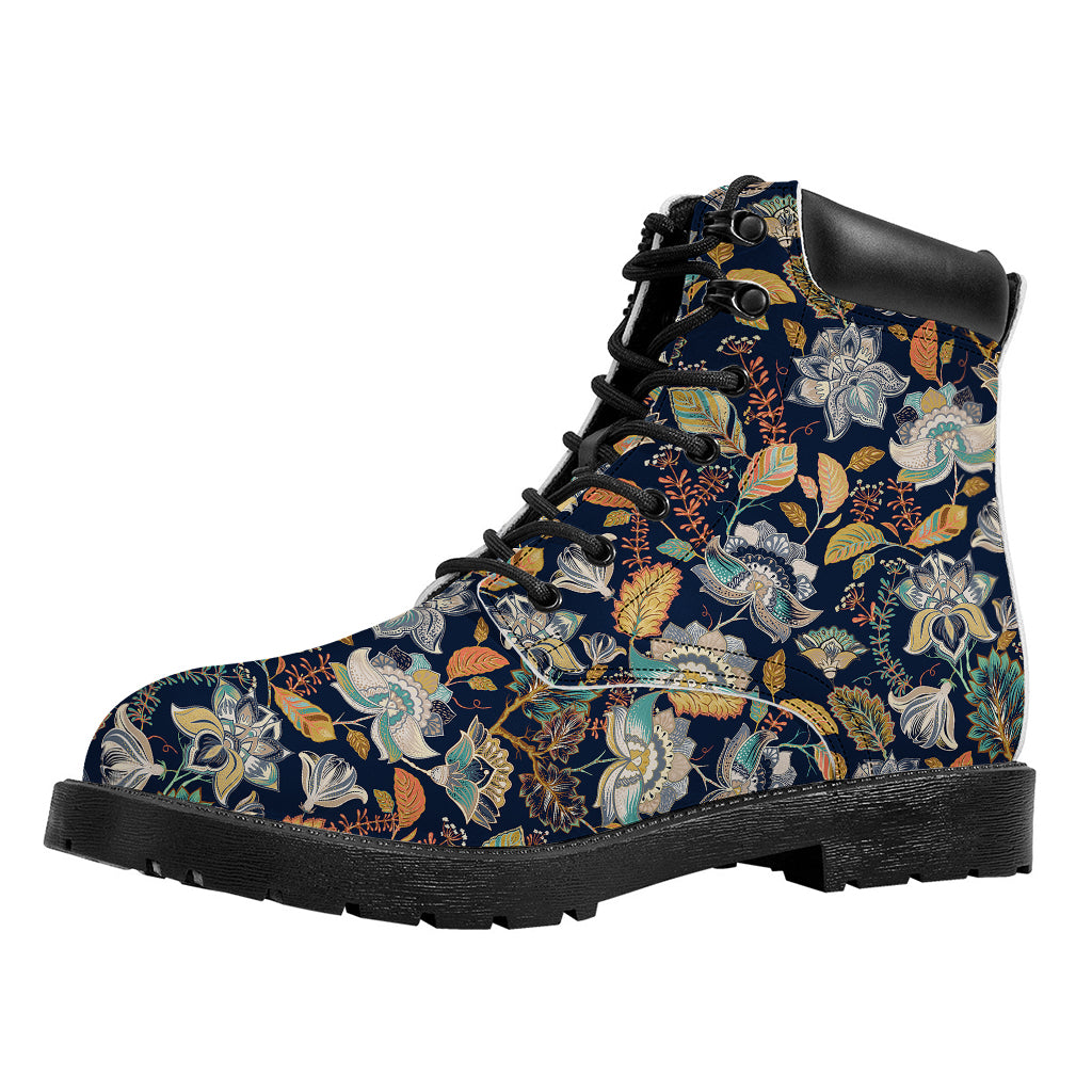 Vintage Indian Floral Pattern Print Work Boots