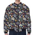 Vintage Indian Floral Pattern Print Zip Sleeve Bomber Jacket
