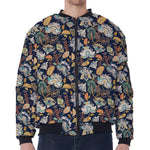 Vintage Indian Floral Pattern Print Zip Sleeve Bomber Jacket