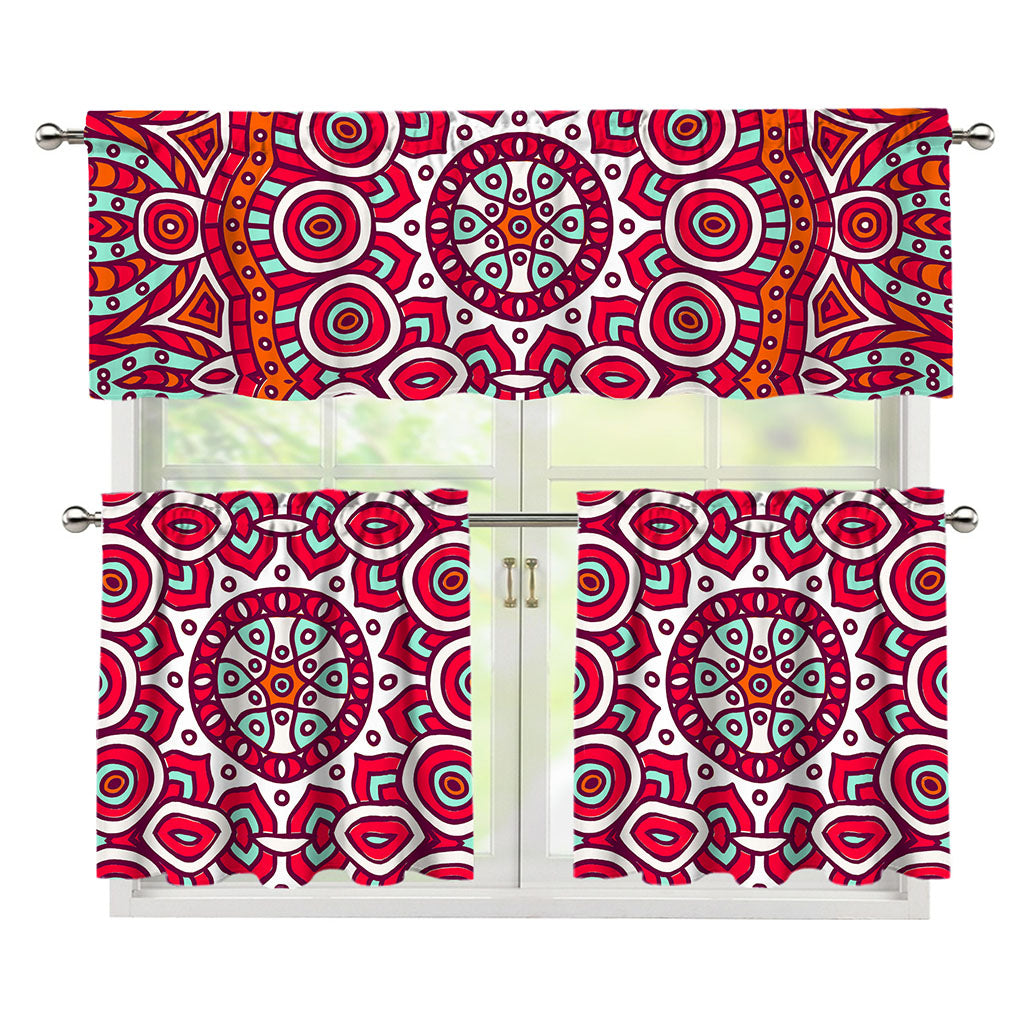 Vintage Indian Mandala Print 3 Piece Kitchen Curtains