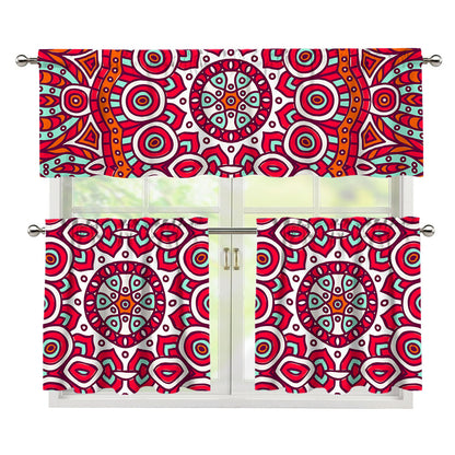 Vintage Indian Mandala Print 3 Piece Kitchen Curtains