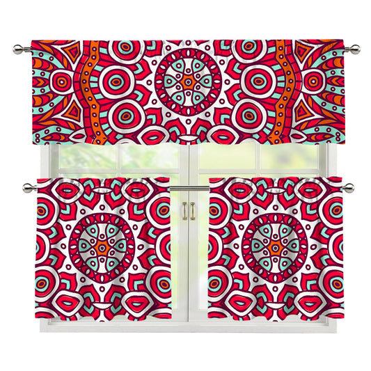 Vintage Indian Mandala Print 3 Piece Kitchen Curtains