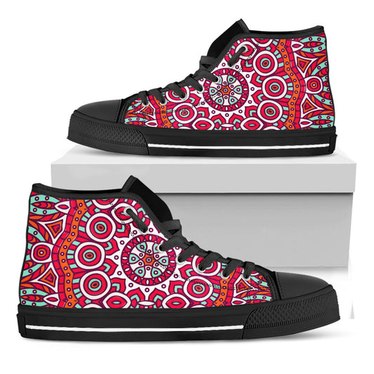 Vintage Indian Mandala Print Black High Top Sneakers