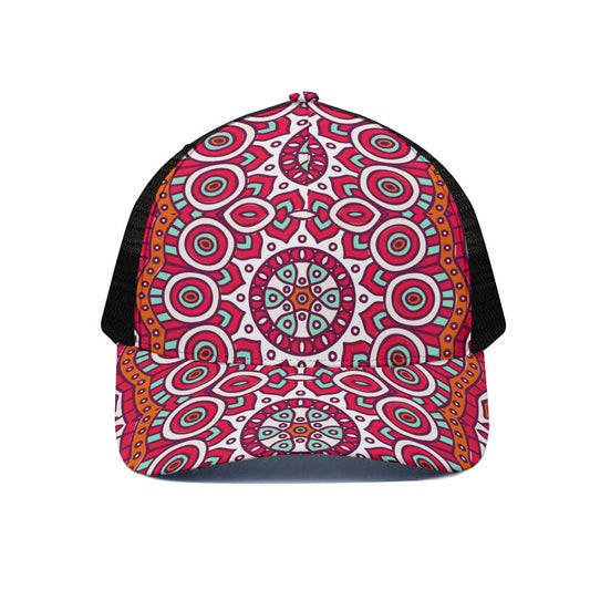 Vintage Indian Mandala Print Black Mesh Trucker Cap