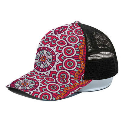 Vintage Indian Mandala Print Black Mesh Trucker Cap