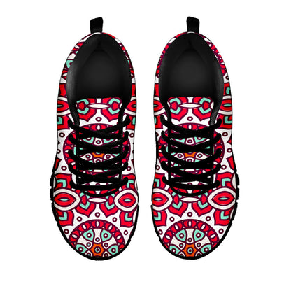 Vintage Indian Mandala Print Black Running Shoes