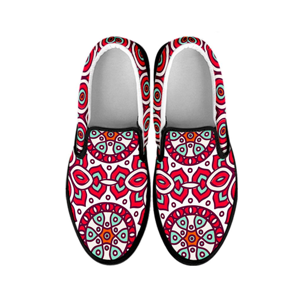 Vintage Indian Mandala Print Black Slip On Sneakers