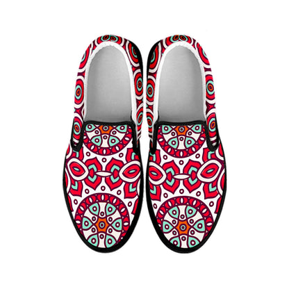 Vintage Indian Mandala Print Black Slip On Sneakers