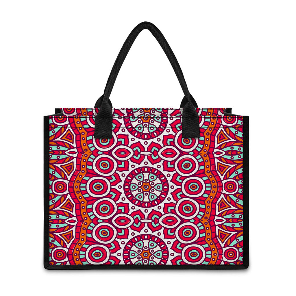 Vintage Indian Mandala Print Canvas Tote Bag