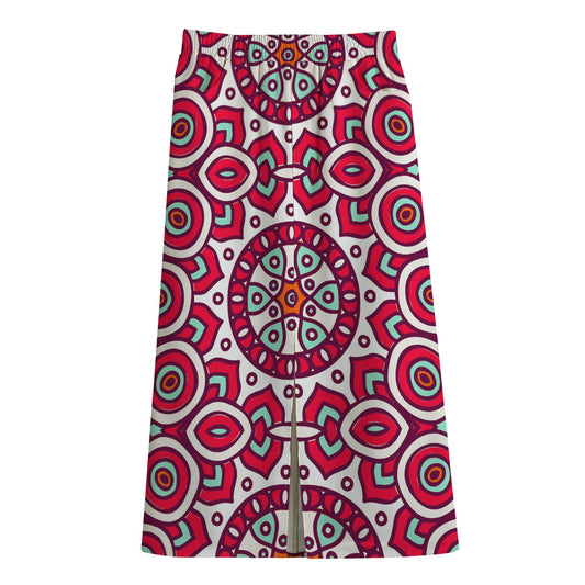 Vintage Indian Mandala Print Cotton Front Slit Maxi Skirt