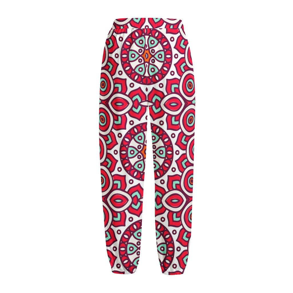 Vintage Indian Mandala Print Fleece Lined Knit Pants