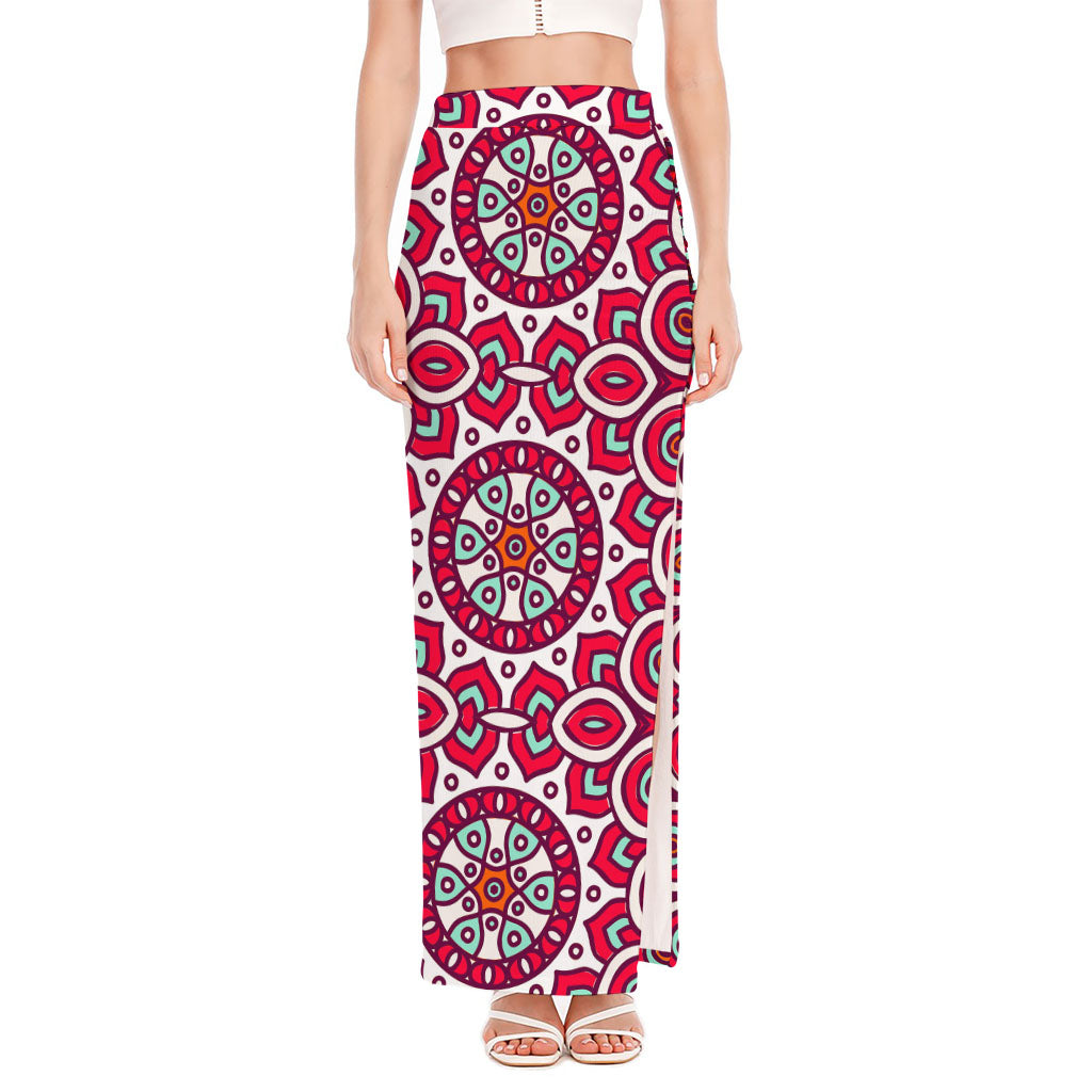 Vintage Indian Mandala Print High Slit Maxi Skirt