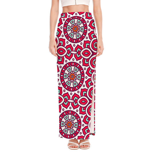 Vintage Indian Mandala Print High Slit Maxi Skirt