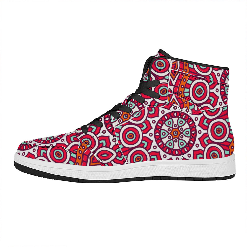 Vintage Indian Mandala Print High Top Leather Sneakers