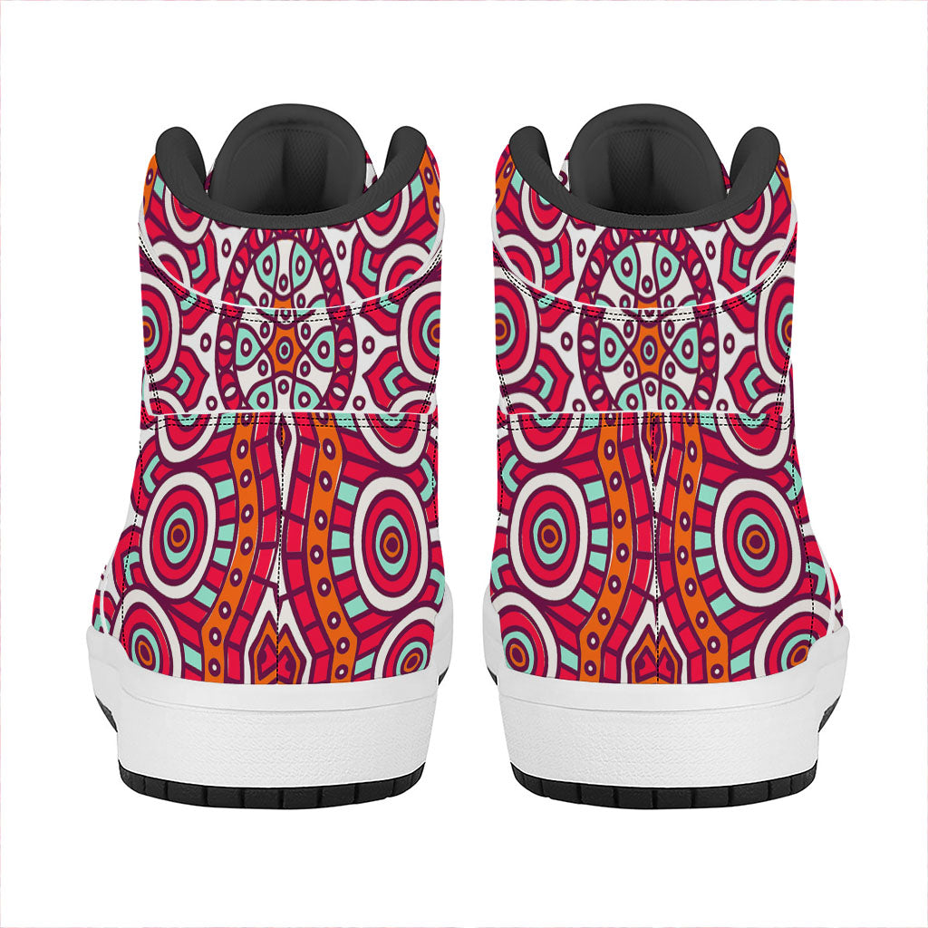 Vintage Indian Mandala Print High Top Leather Sneakers