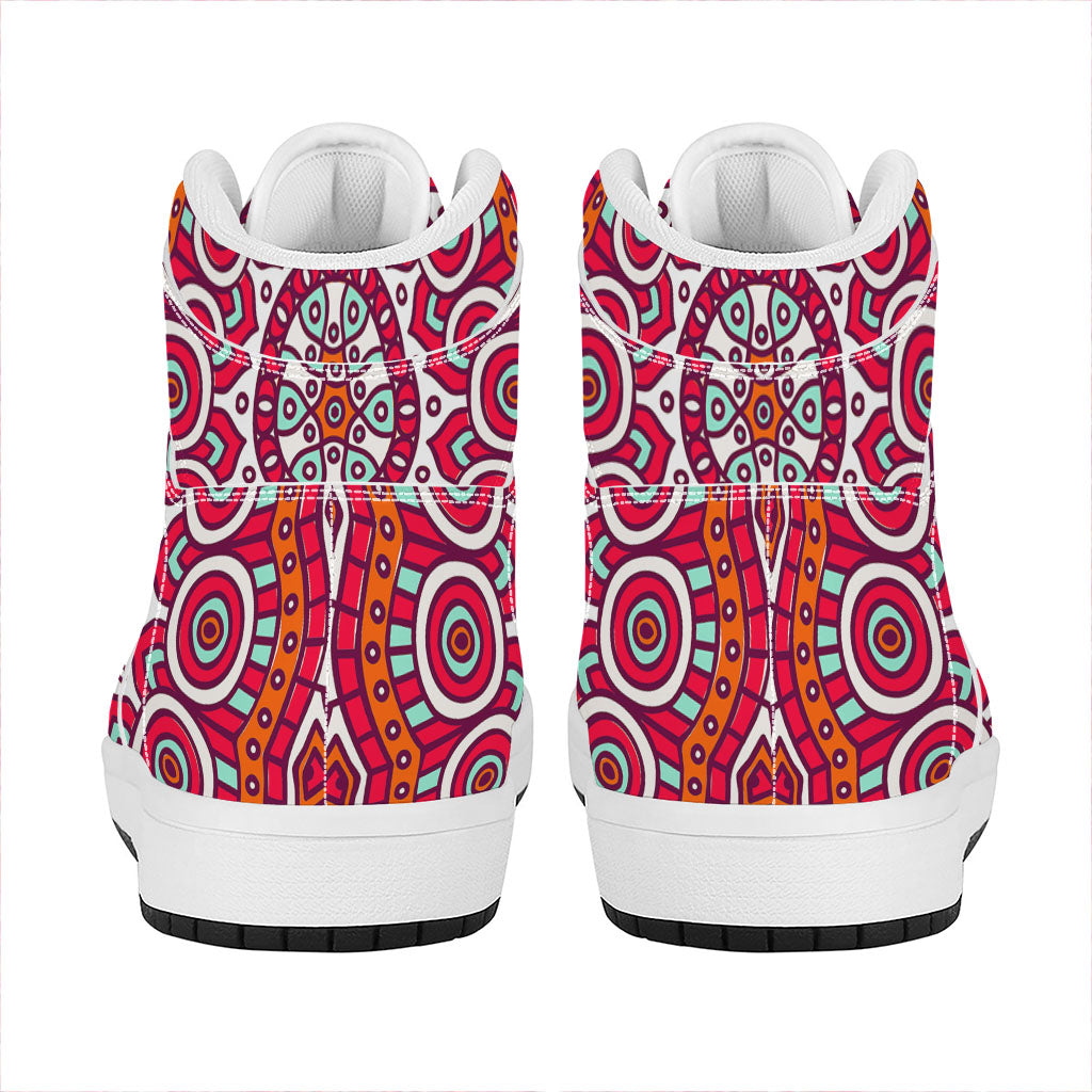 Vintage Indian Mandala Print High Top Leather Sneakers