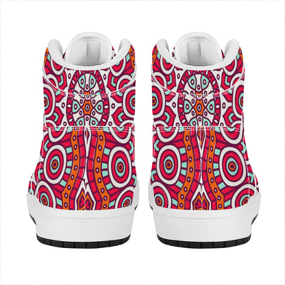 Vintage Indian Mandala Print High Top Leather Sneakers