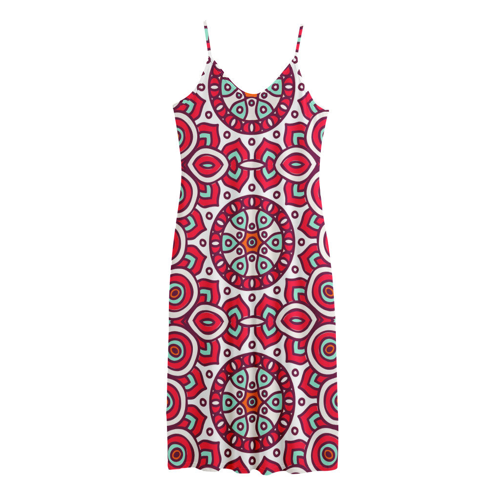 Vintage Indian Mandala Print Jersey Midi Cami Dress
