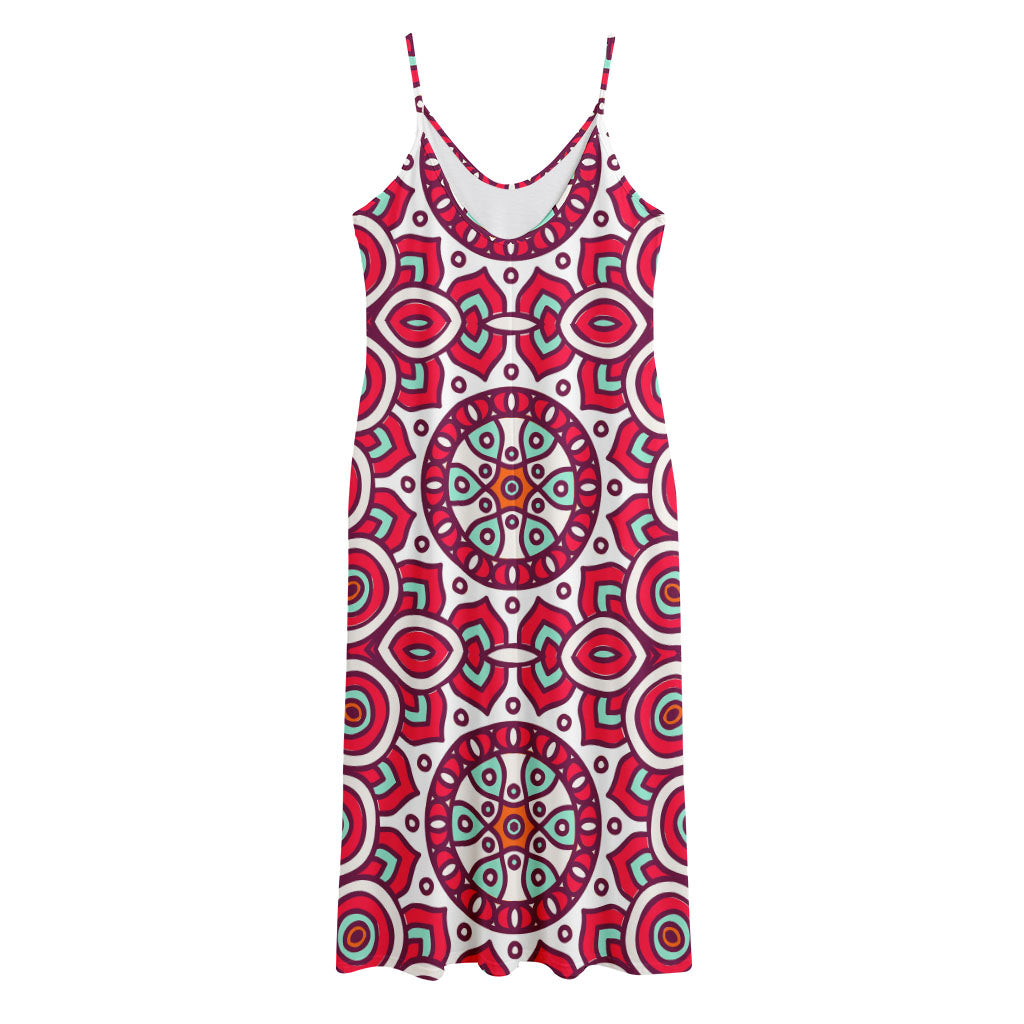 Vintage Indian Mandala Print Jersey Midi Cami Dress