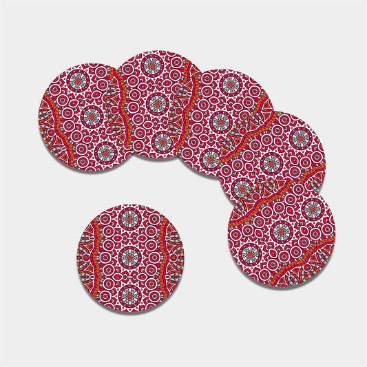 Vintage Indian Mandala Print Leather Coaster Set