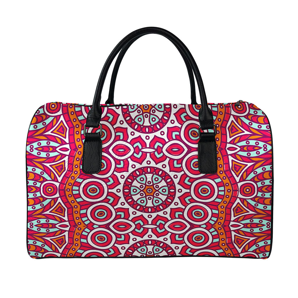 Vintage Indian Mandala Print Leather Duffle Bag