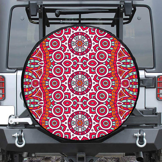 Vintage Indian Mandala Print Leather Spare Tire Cover