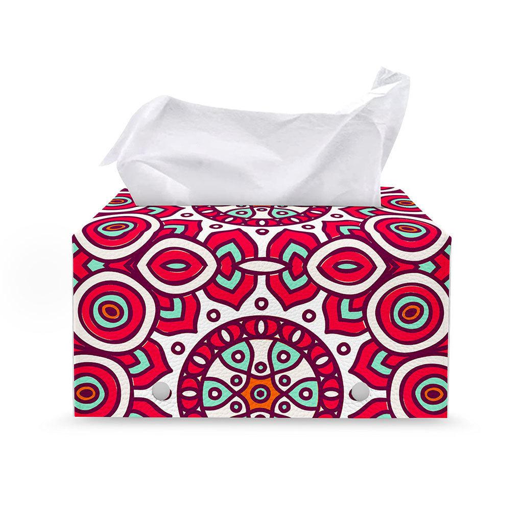 Vintage Indian Mandala Print Leather Tissue Box Cover