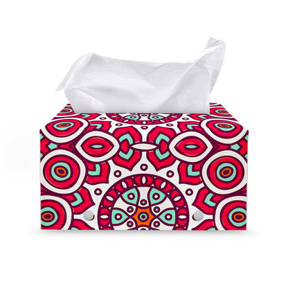 Vintage Indian Mandala Print Leather Tissue Box Cover