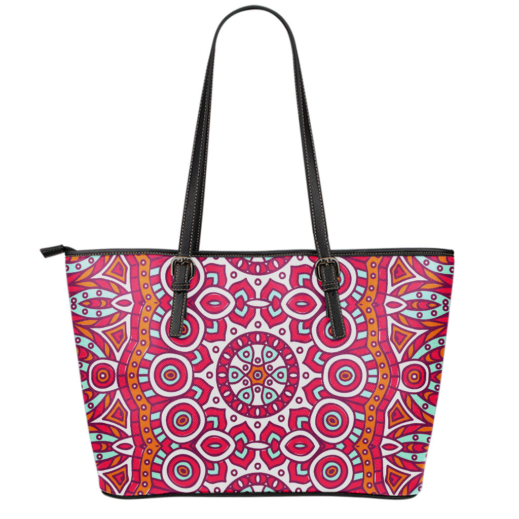 Vintage Indian Mandala Print Leather Tote Bag