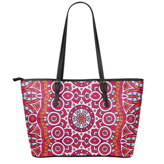 Vintage Indian Mandala Print Leather Tote Bag