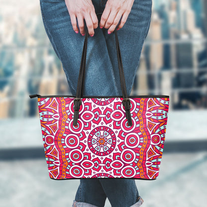 Vintage Indian Mandala Print Leather Tote Bag