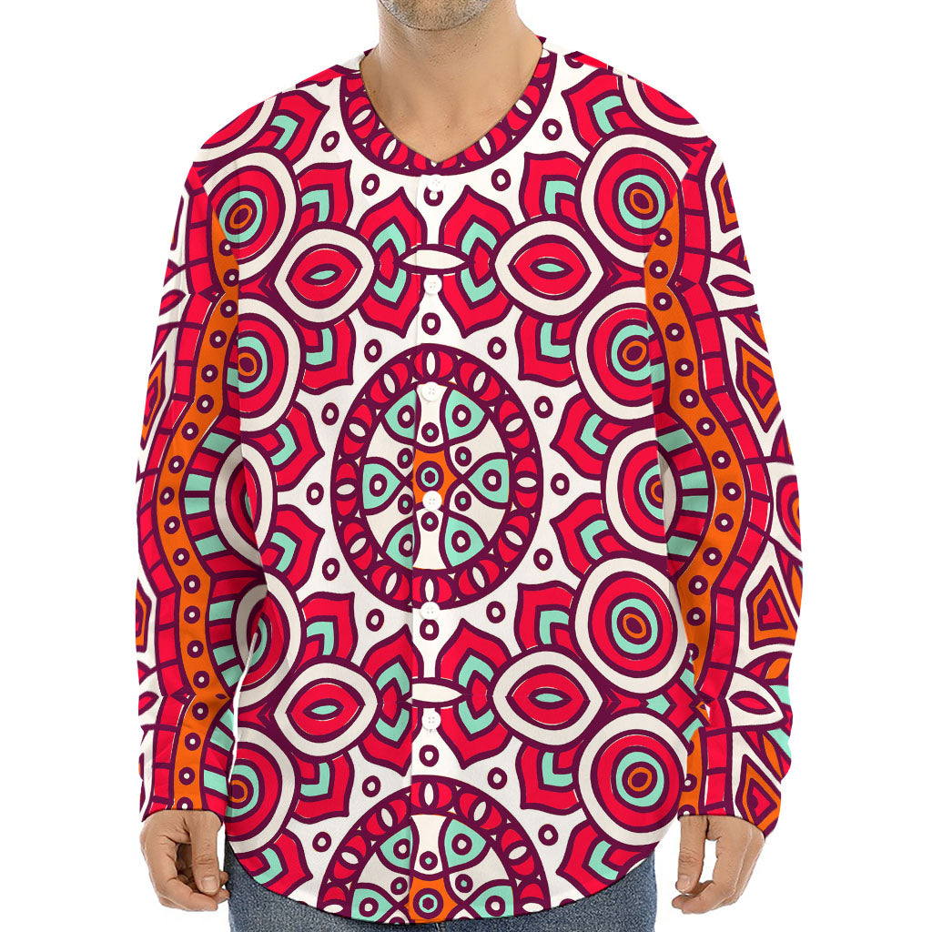 Vintage Indian Mandala Print Long Sleeve Baseball Jersey